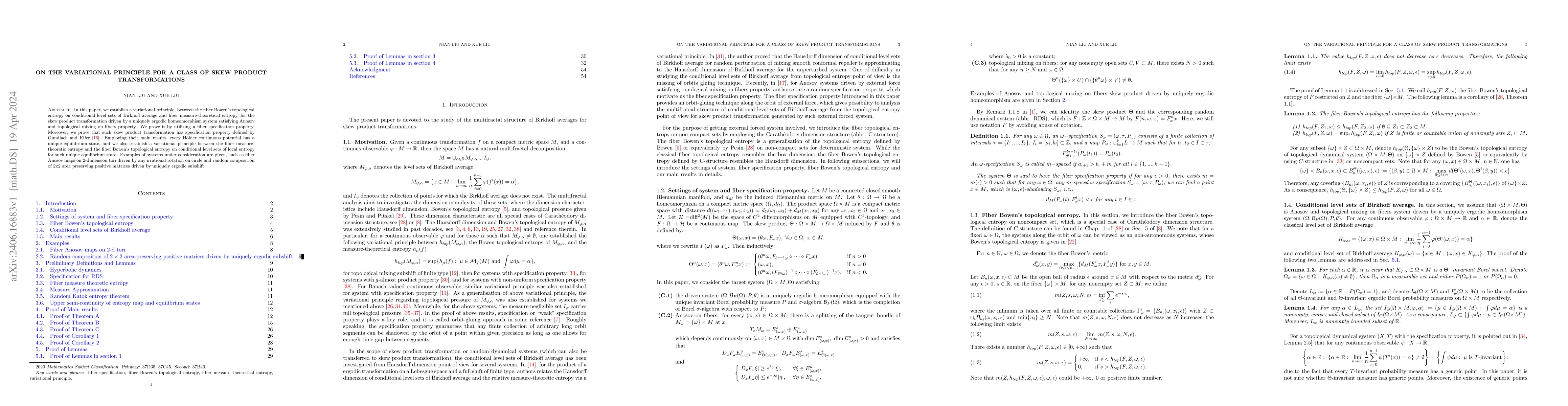 Thumbnail for On the variational principle for a class of skew product transformations