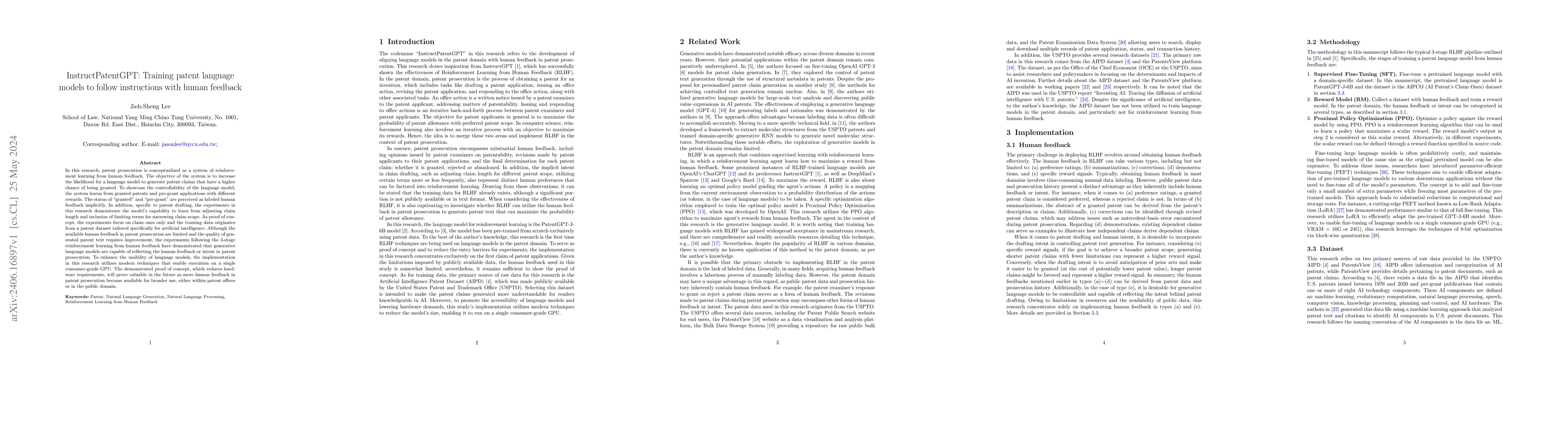 Thumbnail for InstructPatentGPT: Training patent language models to follow
  instructions with human feedback