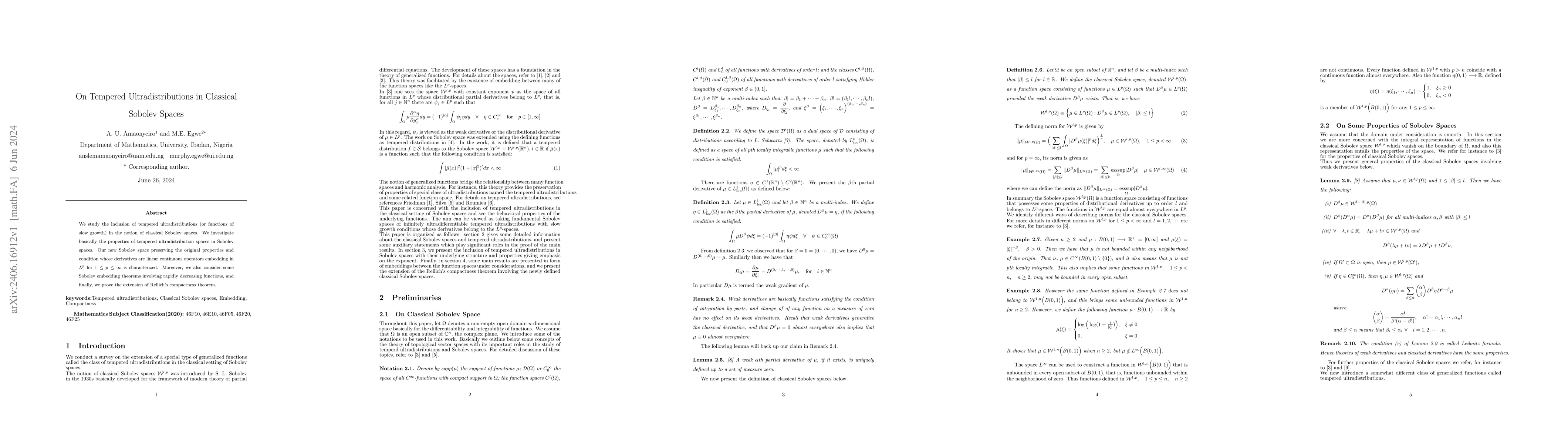 Thumbnail for On Tempered Ultradistributions in Classical Sobolev Spaces