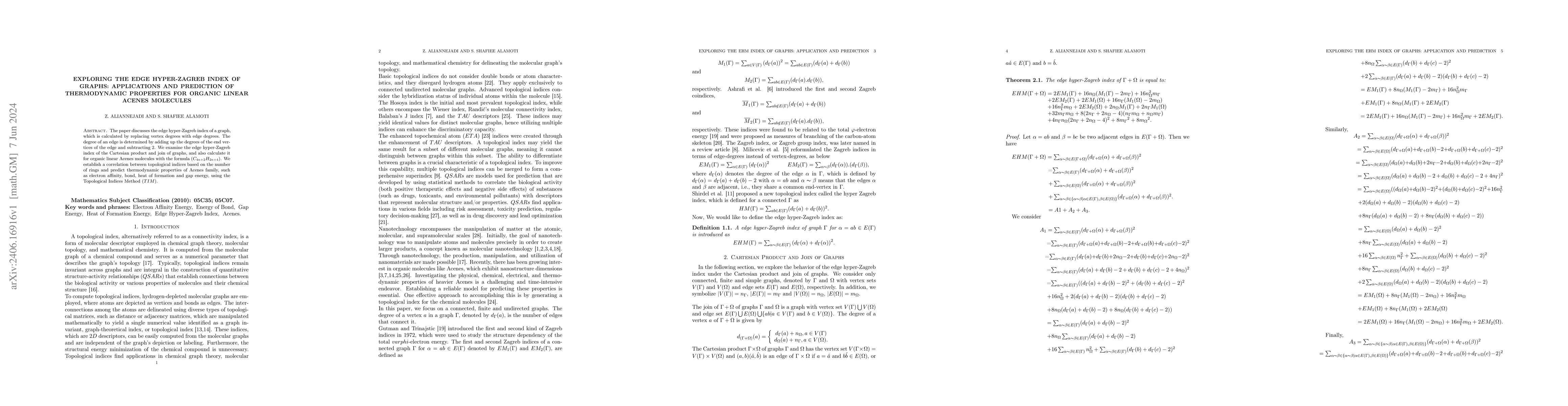 Thumbnail for Exploring the Edge Hyper-Zagreb Index of Graphs: Applications and
  Predictions of Thermodynamic Properties for Organic Linear Acenes Molecules
