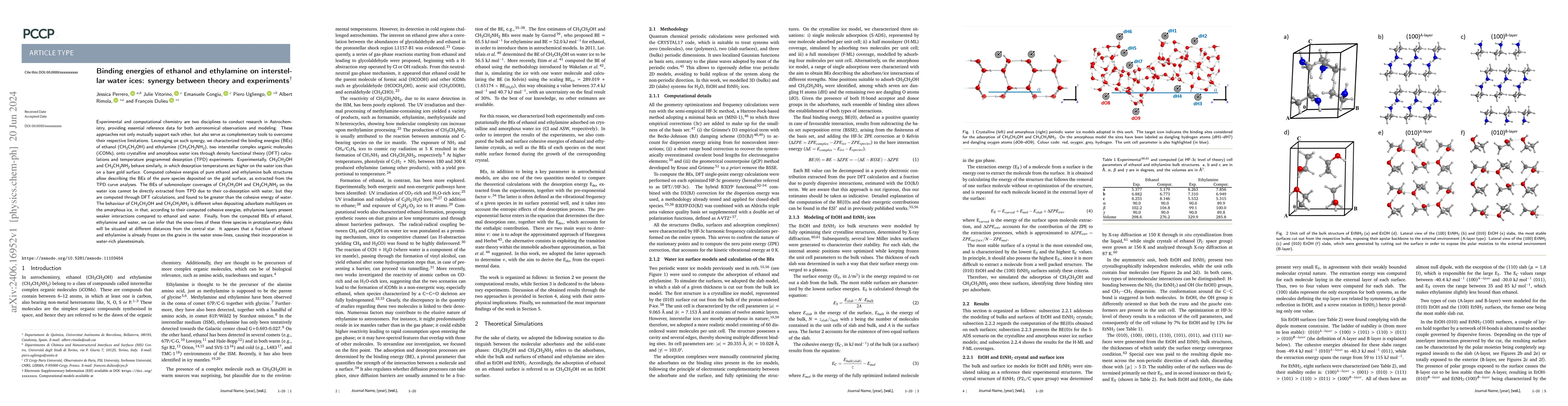 Thumbnail for Binding energies of ethanol and ethylamine on interstellar water ices:
  synergy between theory and experiments
