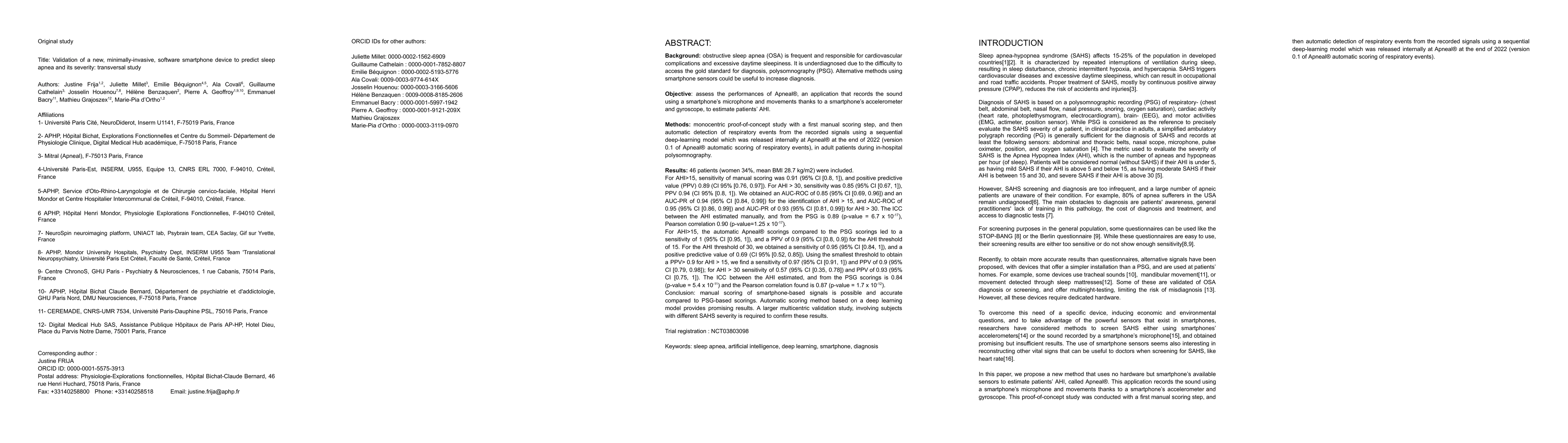 Thumbnail for Validation of a new, minimally-invasive, software smartphone device to
  predict sleep apnea and its severity: transversal study