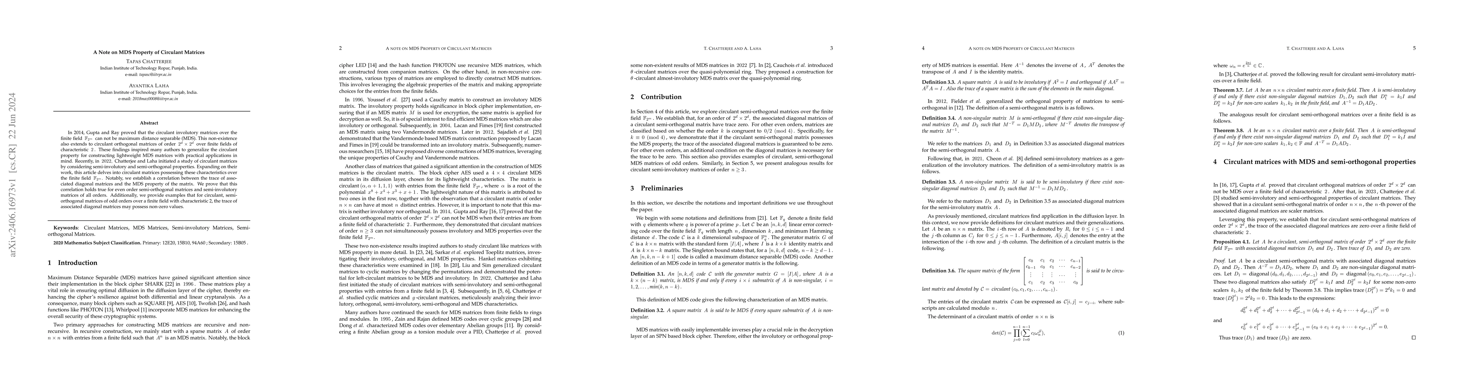 Thumbnail for A note on MDS Property of Circulant Matrices