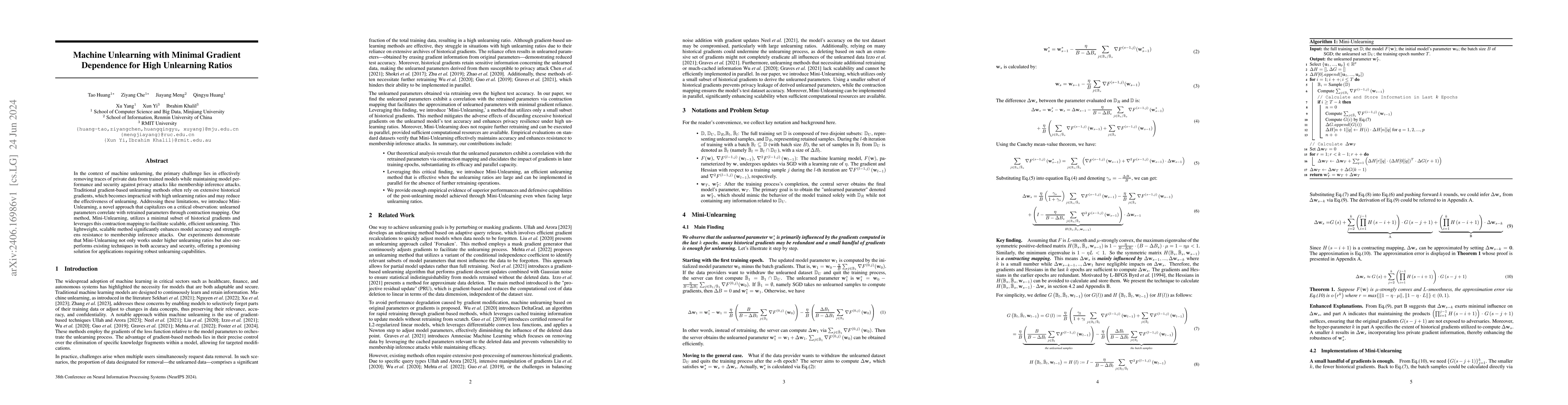 Thumbnail for Machine Unlearning with Minimal Gradient Dependence for High Unlearning
  Ratios