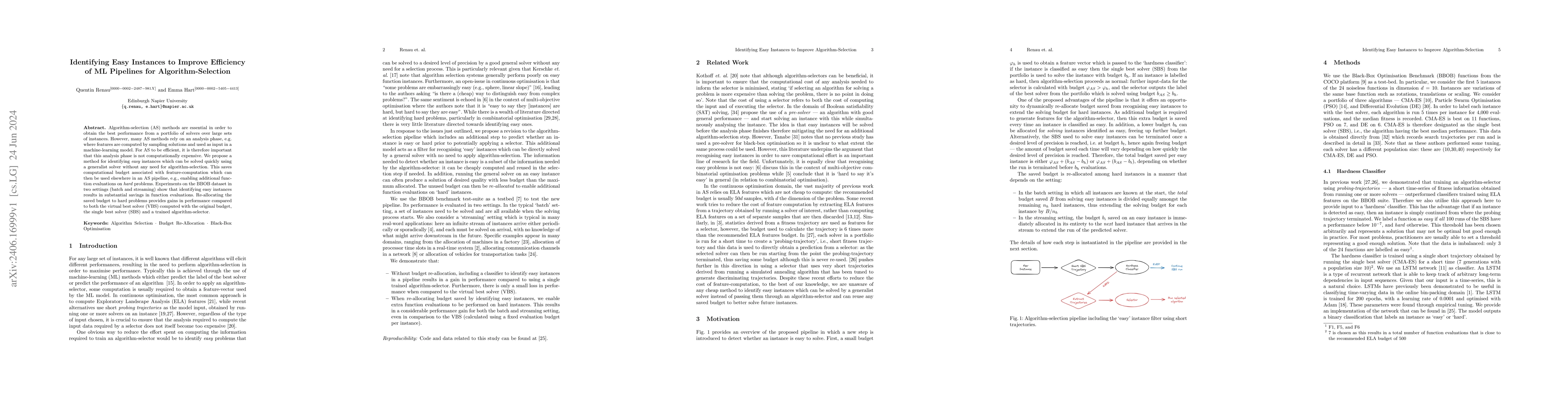 Thumbnail for Identifying Easy Instances to Improve Efficiency of ML Pipelines for
  Algorithm-Selection