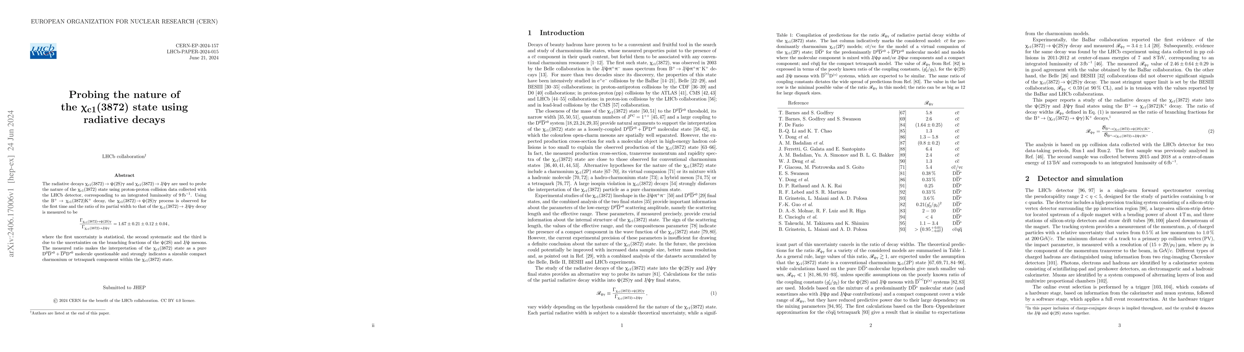 Thumbnail for Probing the nature of the $\chi_{c1}(3872)$ state using radiative decays