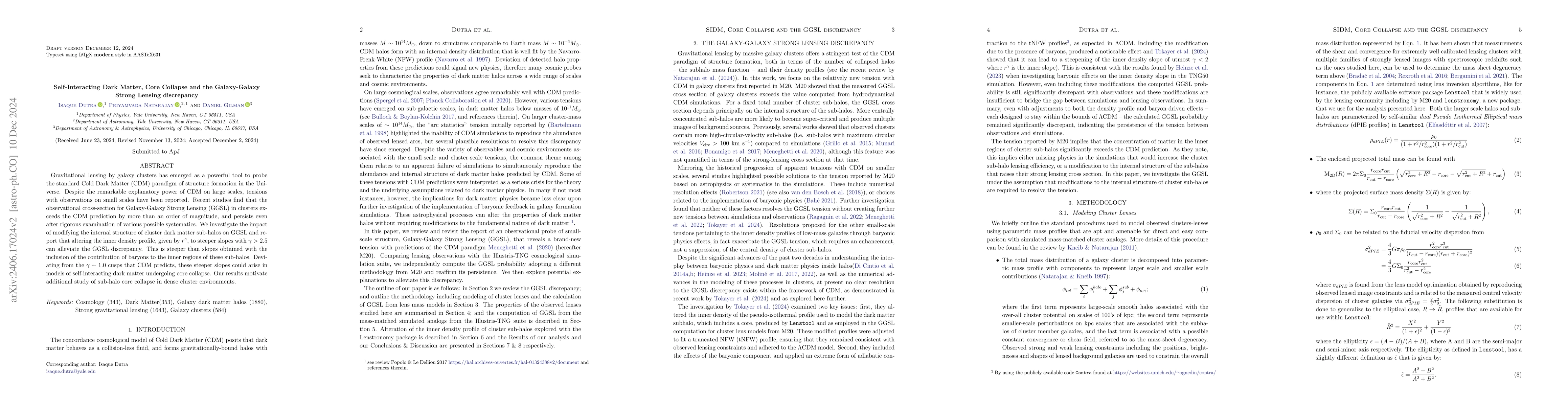 Thumbnail for Self-Interacting Dark Matter, Core Collapse and the Galaxy-Galaxy Strong
  Lensing Discrepancy