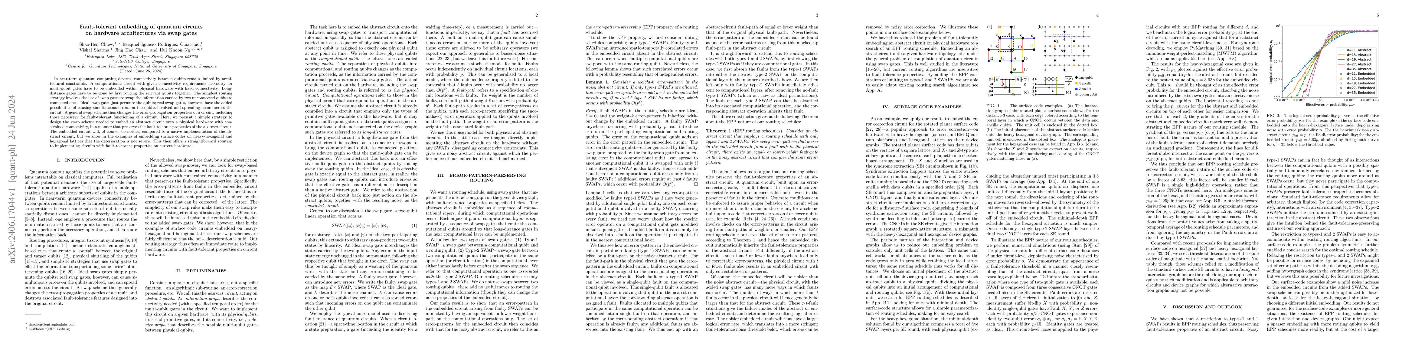 Thumbnail for Fault-tolerant embedding of quantum circuits on hardware architectures
  via swap gates