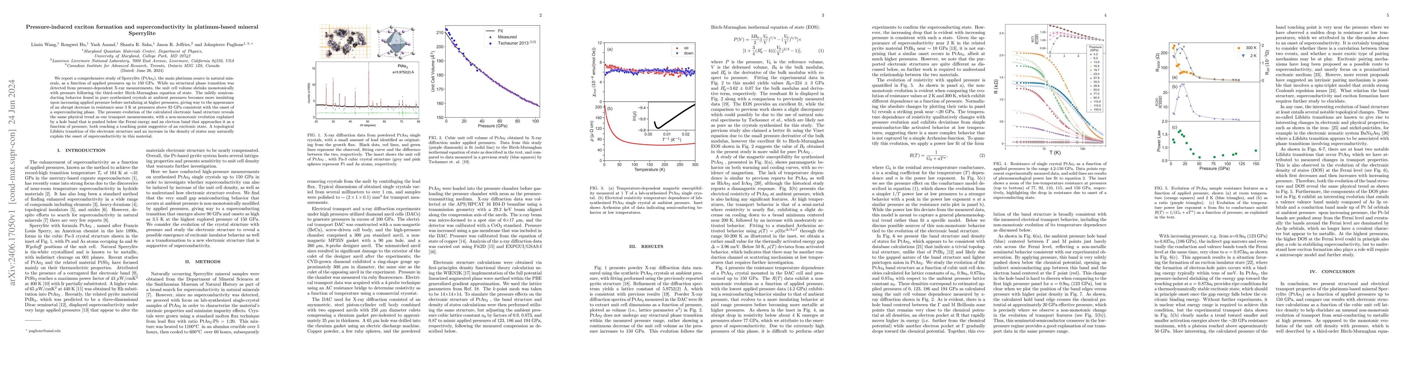 Thumbnail for Pressure-induced exciton formation and superconductivity in
  platinum-based mineral Sperrylite