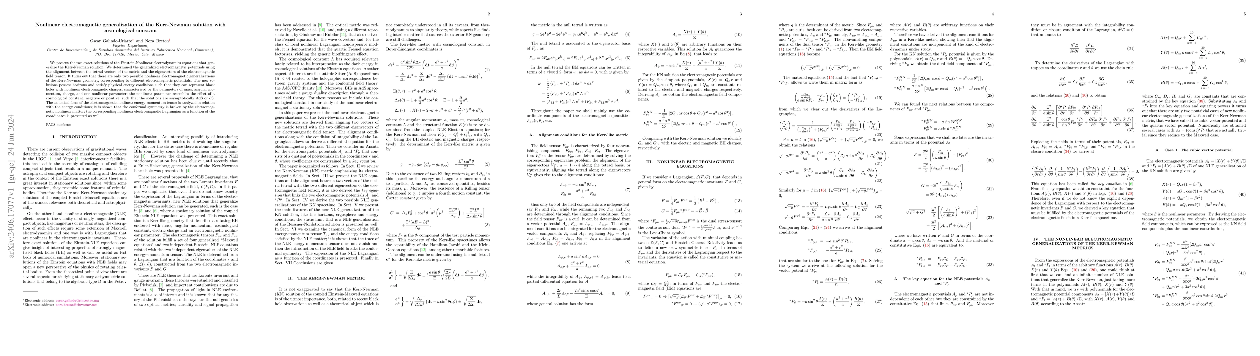 Thumbnail for Nonlinear electromagnetic generalization of the Kerr-Newman solution
  with cosmological constant