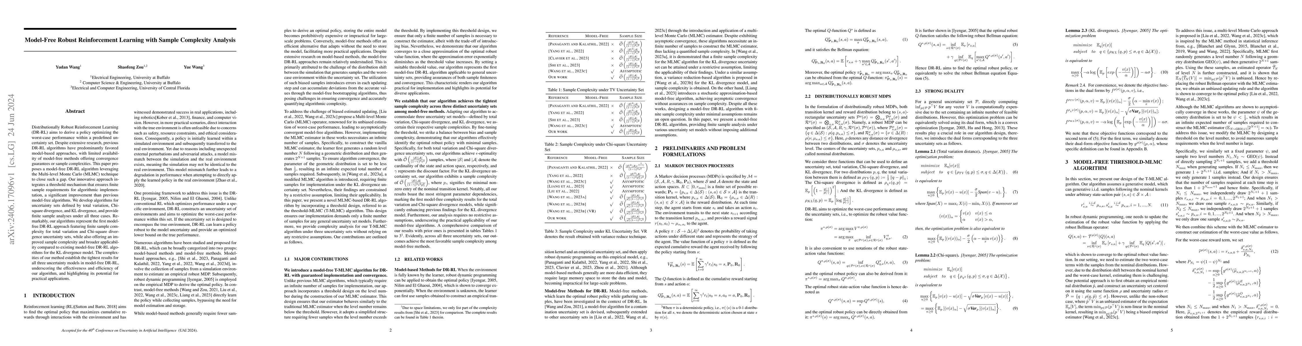 Thumbnail for Model-Free Robust Reinforcement Learning with Sample Complexity Analysis