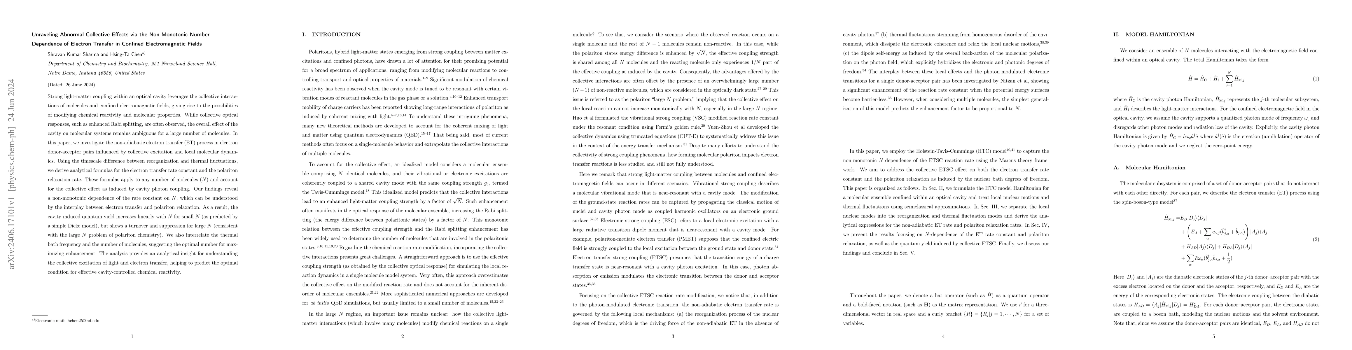 Thumbnail for Unraveling Abnormal Collective Effects via the Non-Monotonic Number
  Dependence of Electron Transfer in Confined Electromagnetic Fields
