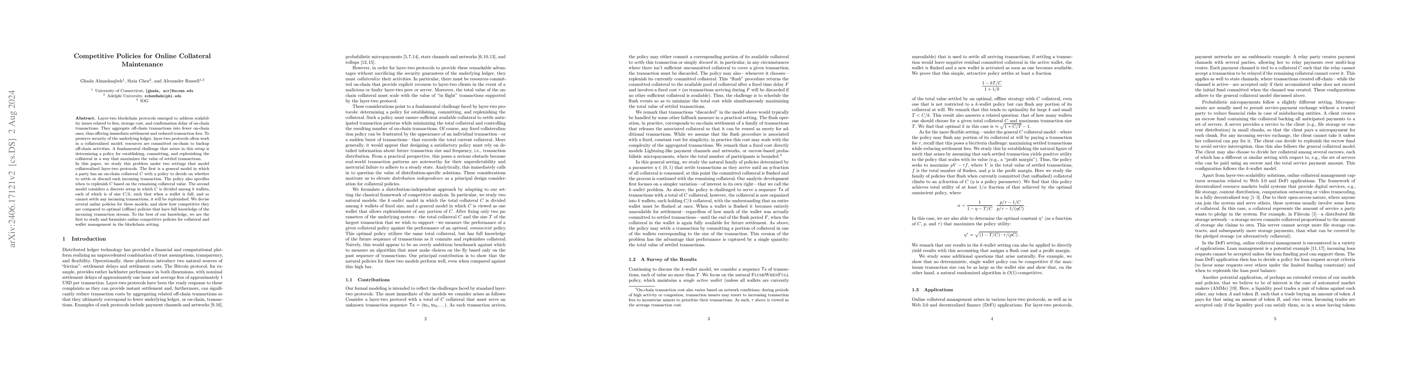 Thumbnail for Competitive Policies for Online Collateral Maintenance