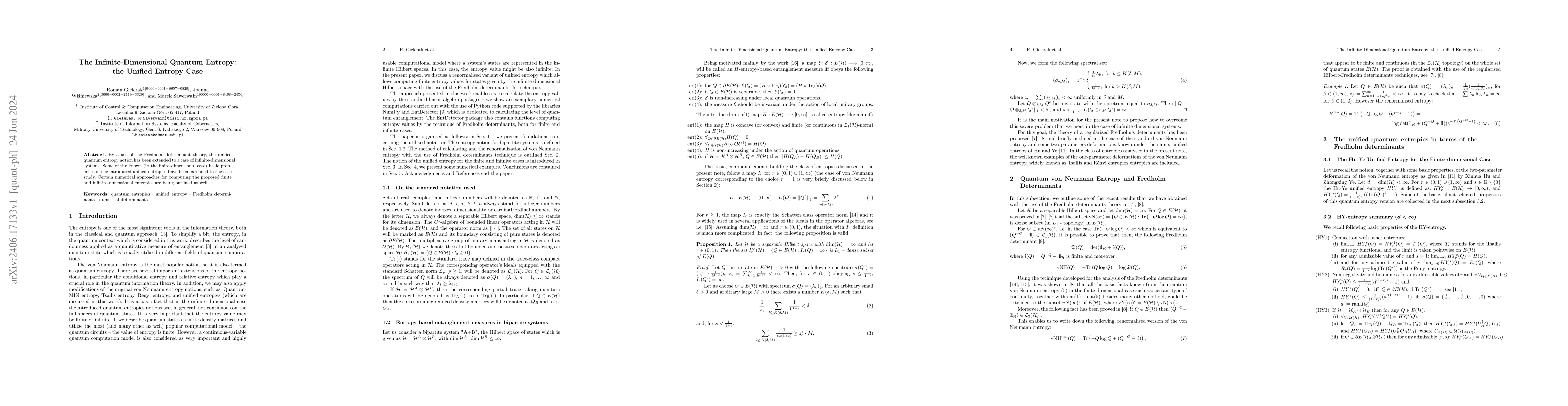 Thumbnail for The Infinite-Dimensional Quantum Entropy: the Unified Entropy Case