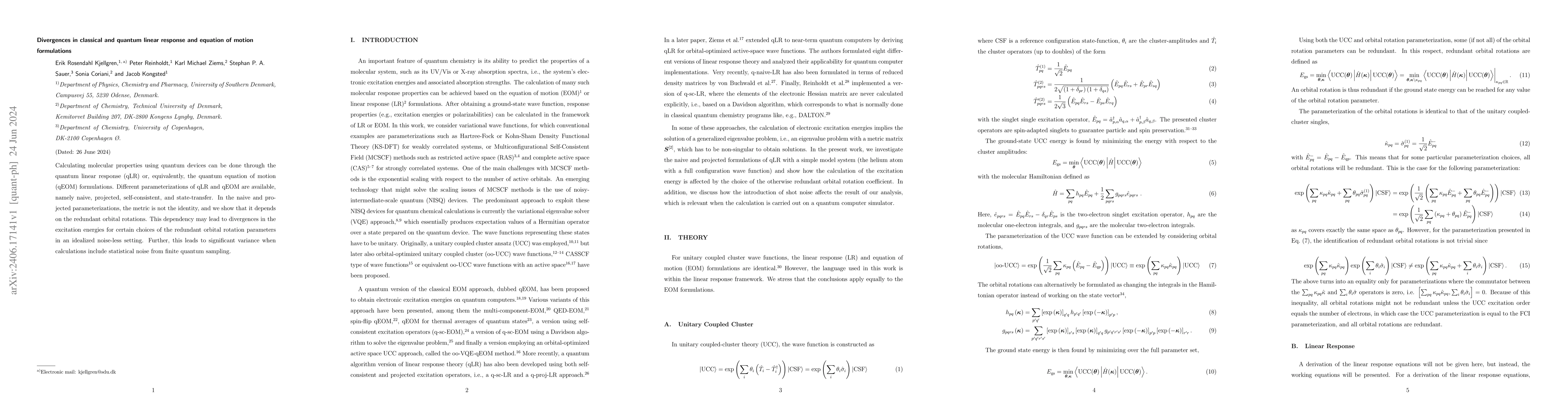 Thumbnail for Divergences in classical and quantum linear response and equation of
  motion formulations