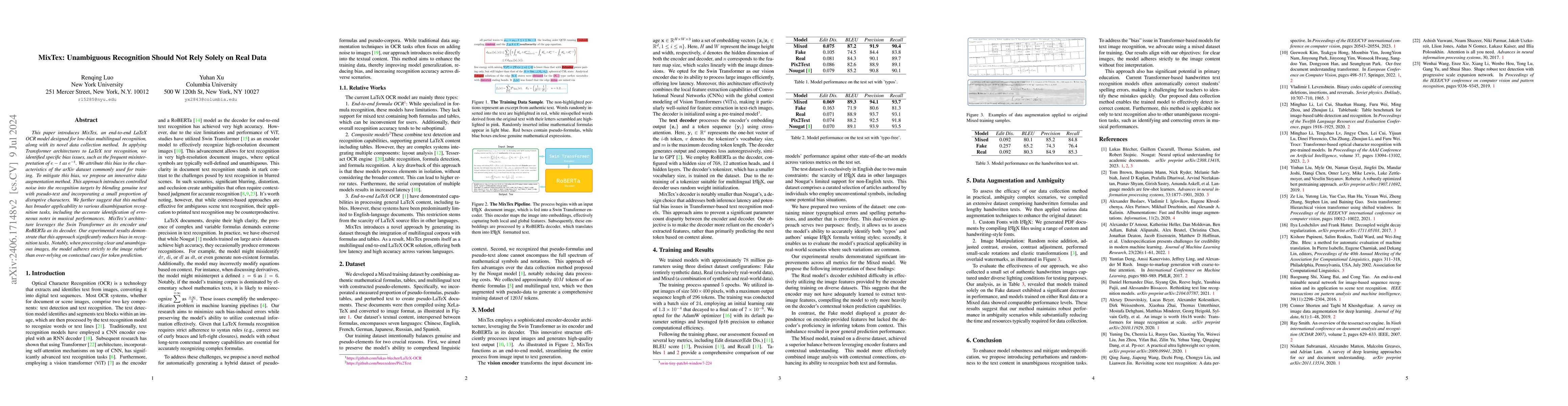 Thumbnail for MixTex: Unambiguous Recognition Should Not Rely Solely on Real Data