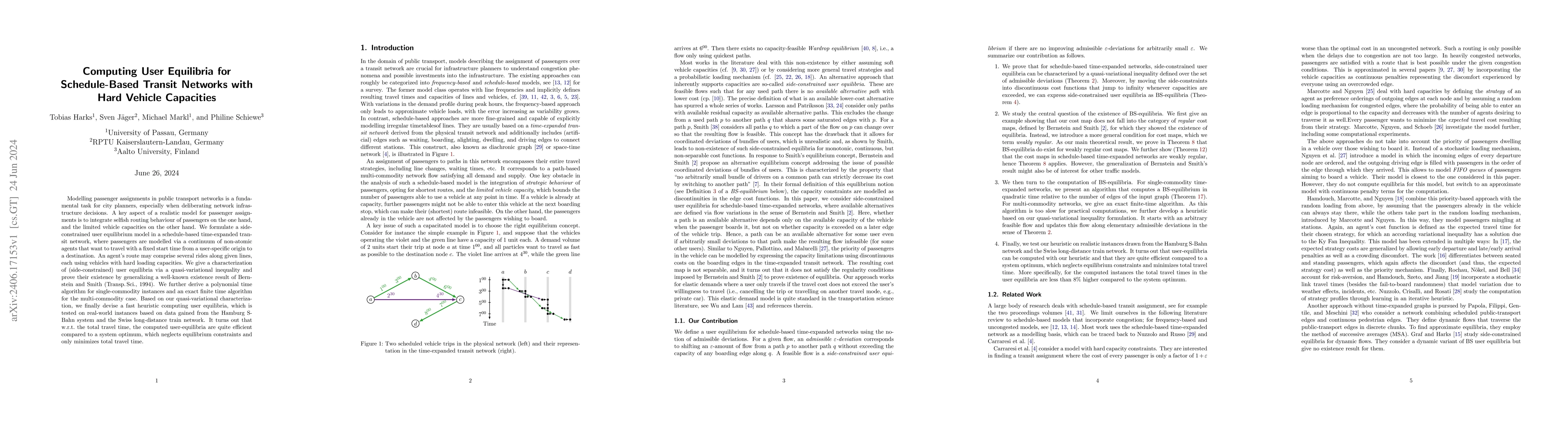 Thumbnail for Computing User Equilibria for Schedule-Based Transit Networks with Hard
  Vehicle Capacities