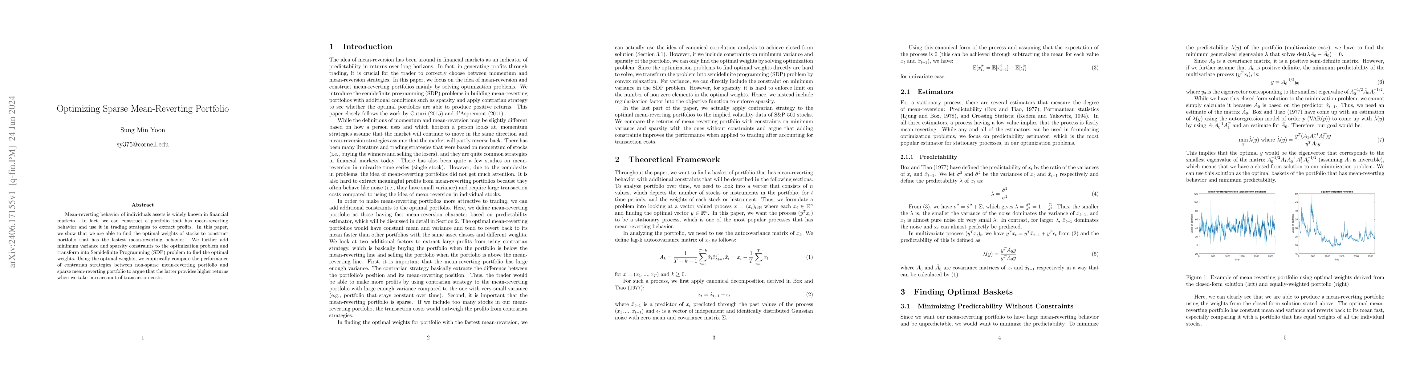 Thumbnail for Optimizing Sparse Mean-Reverting Portfolio