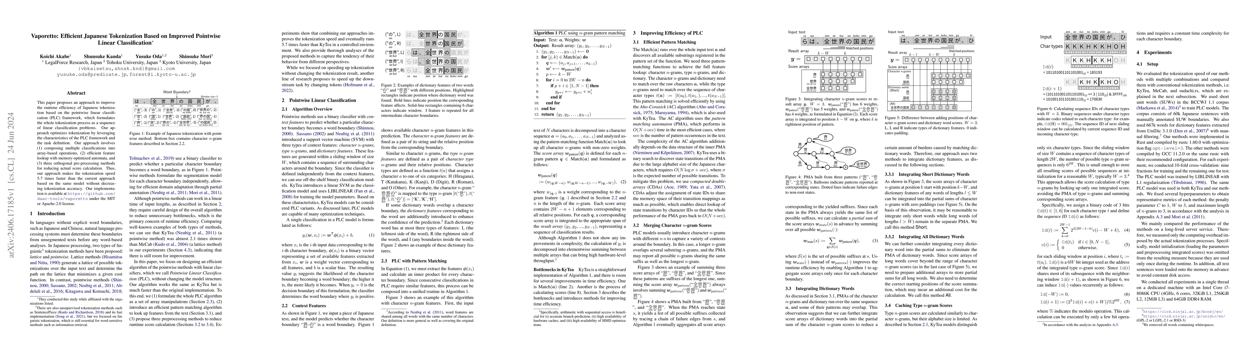 Thumbnail for Vaporetto: Efficient Japanese Tokenization Based on Improved Pointwise
  Linear Classification