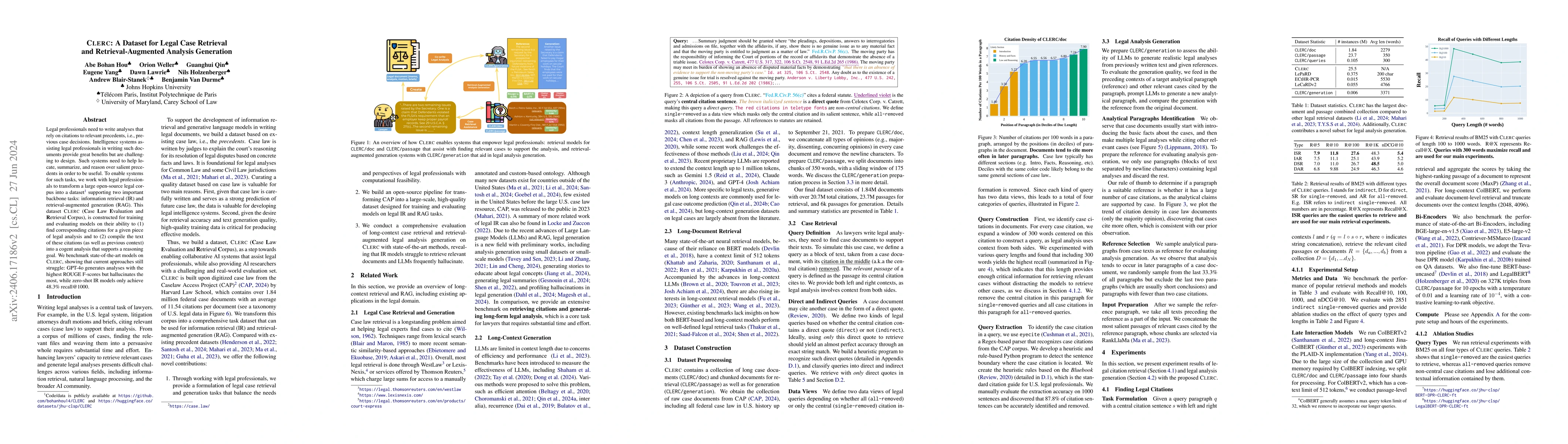 Thumbnail for CLERC: A Dataset for Legal Case Retrieval and Retrieval-Augmented
  Analysis Generation