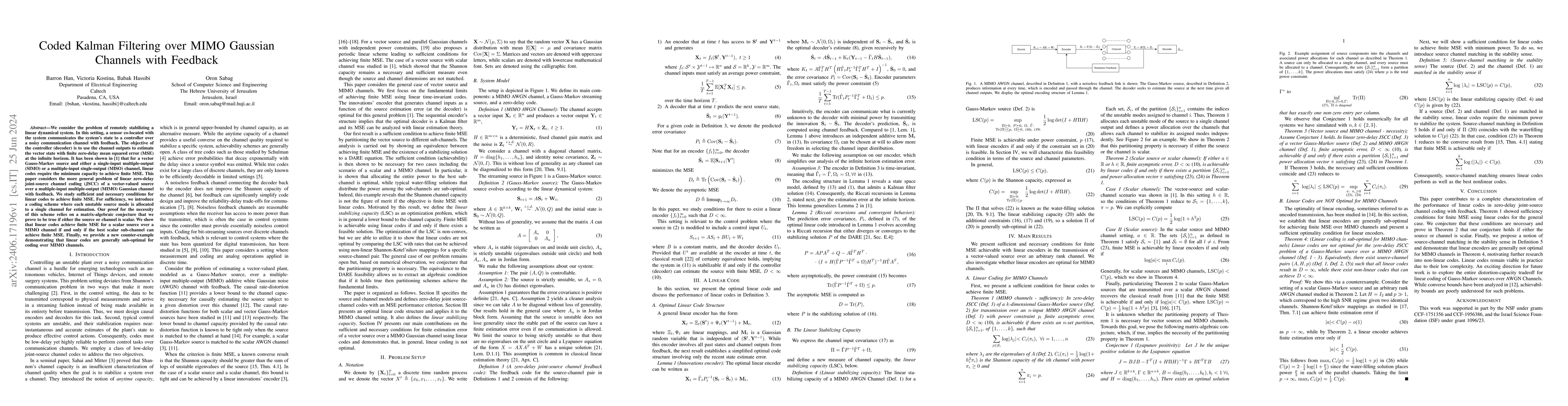 Thumbnail for Coded Kalman Filtering over MIMO Gaussian Channels with Feedback