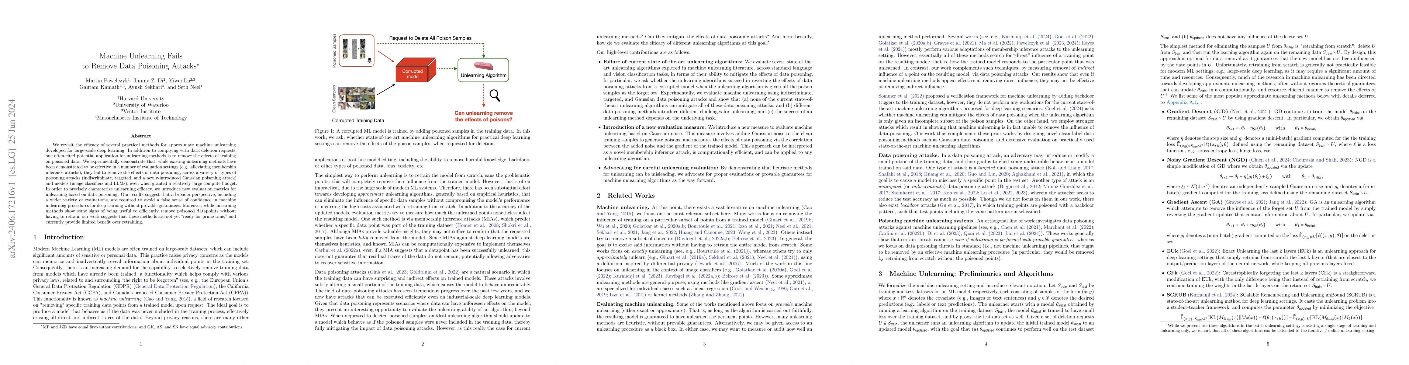 Thumbnail for Machine Unlearning Fails to Remove Data Poisoning Attacks