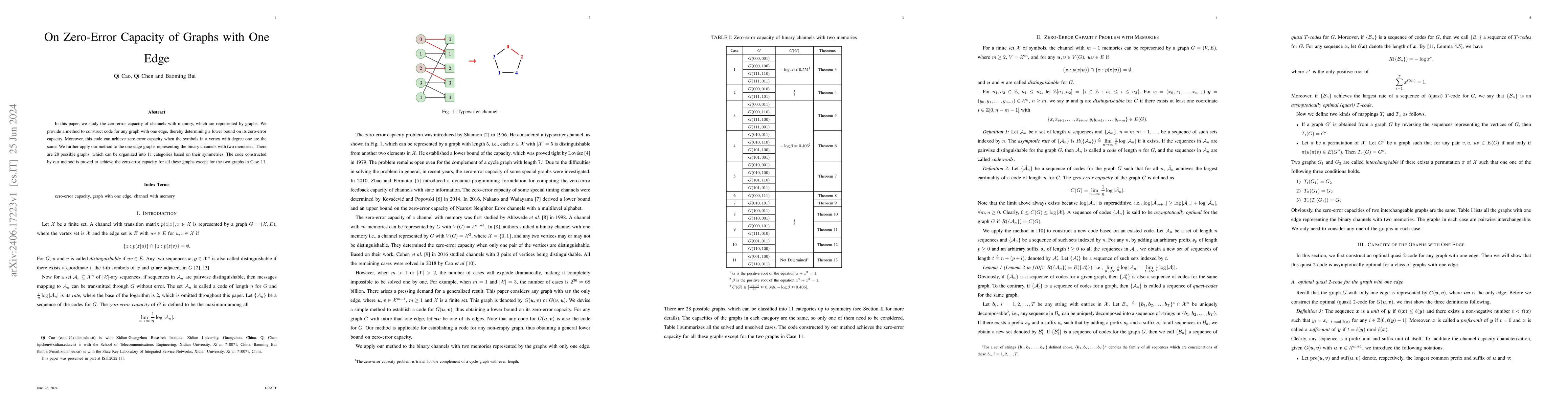 Thumbnail for On Zero-Error Capacity of Graphs with One Edge