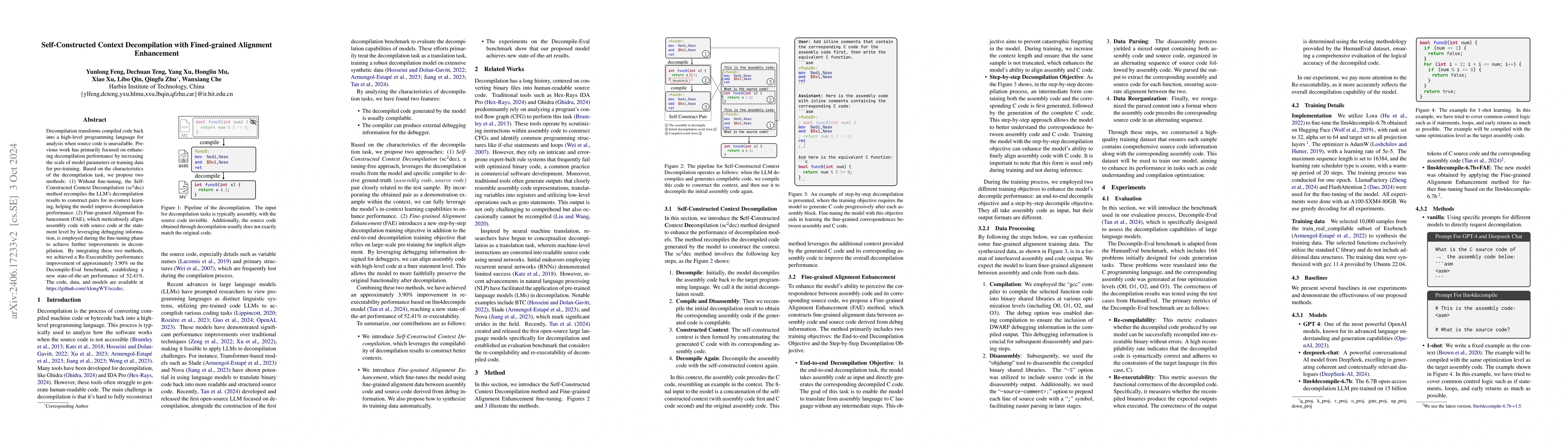 Thumbnail for Self-Constructed Context Decompilation with Fined-grained Alignment
  Enhancement