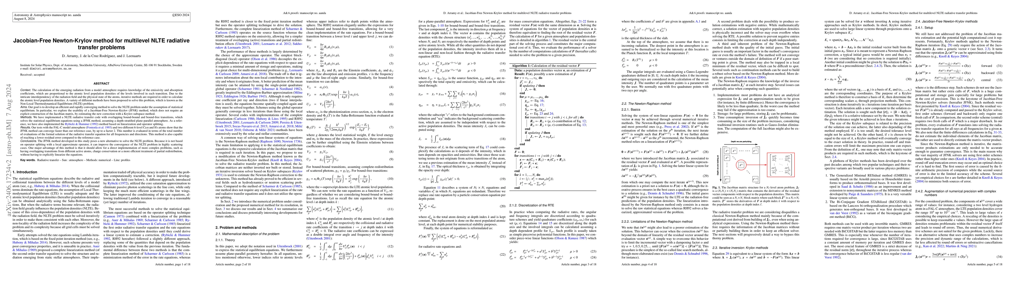 Thumbnail for Jacobian-Free Newton-Krylov method for multilevel NLTE radiative
  transfer problems