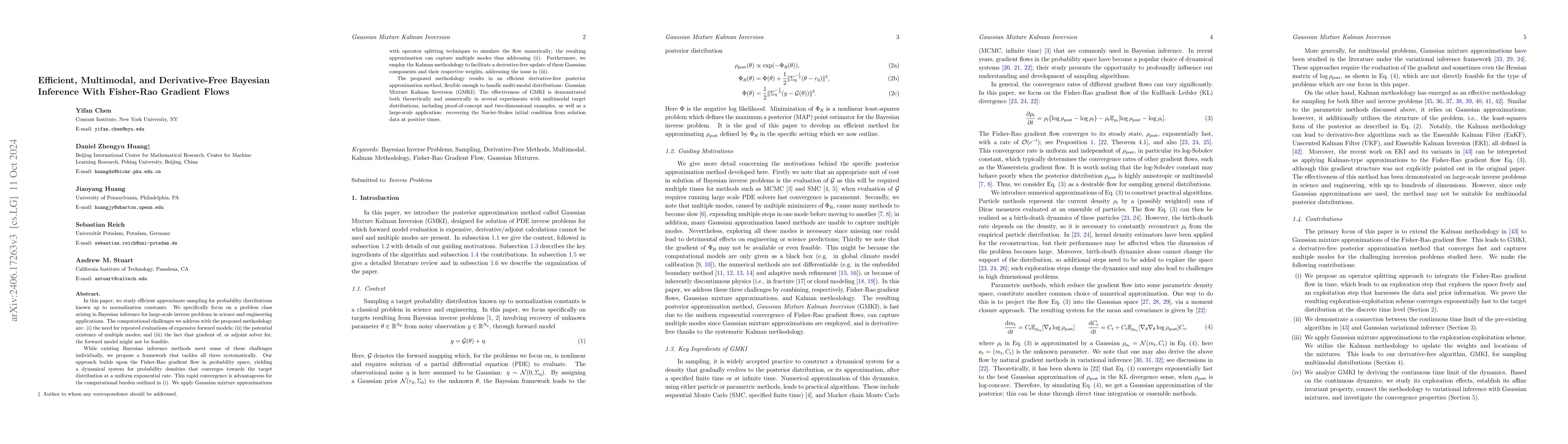 Thumbnail for Efficient, Multimodal, and Derivative-Free Bayesian Inference With
  Fisher-Rao Gradient Flows