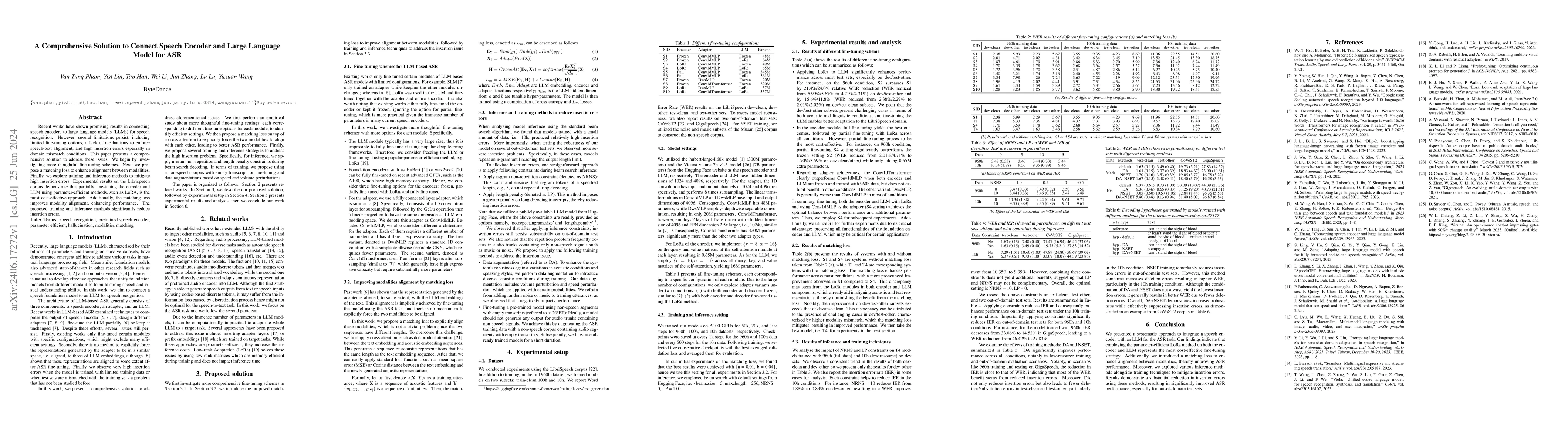 Thumbnail for A Comprehensive Solution to Connect Speech Encoder and Large Language
  Model for ASR