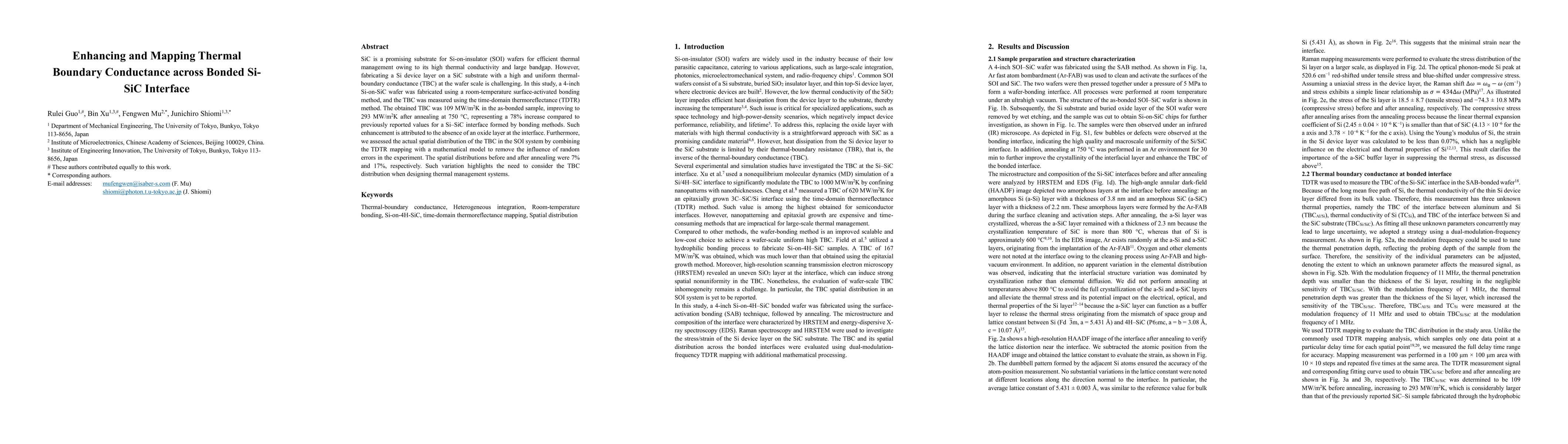 Thumbnail for Enhancing and Mapping Thermal Boundary Conductance across Bonded Si/SiC
  Interface