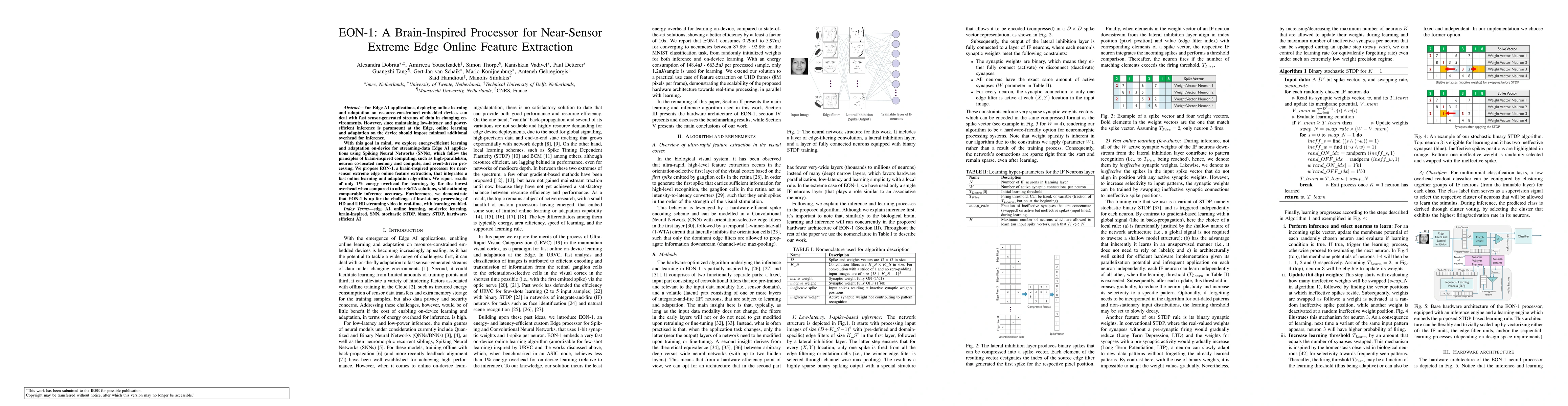 Thumbnail for EON-1: A Brain-Inspired Processor for Near-Sensor Extreme Edge Online
  Feature Extraction