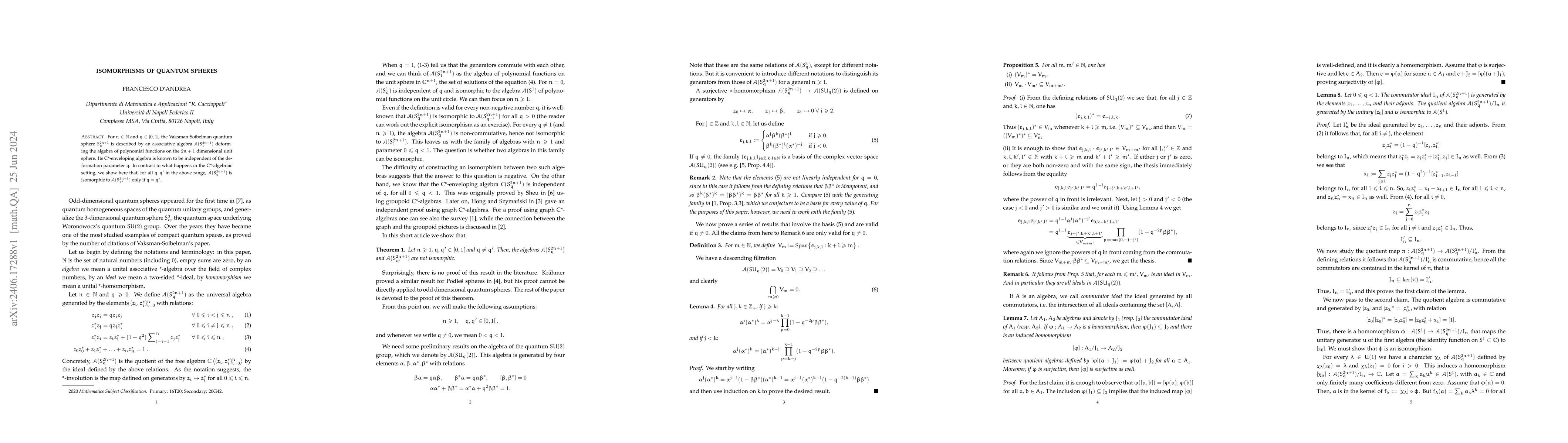 Thumbnail for Isomorphisms of quantum spheres