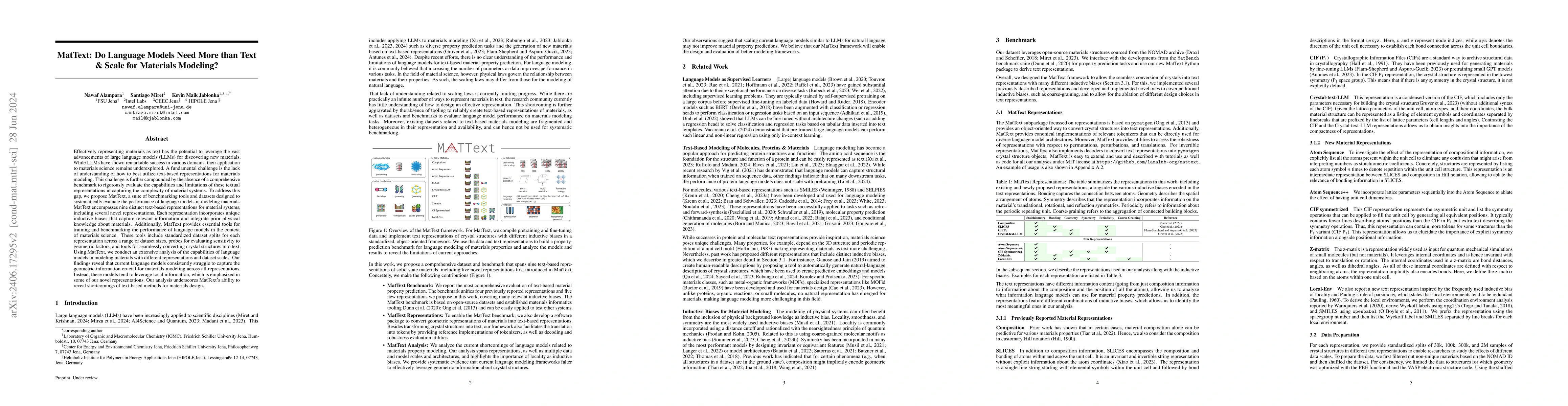 Thumbnail for MatText: Do Language Models Need More than Text & Scale for Materials
  Modeling?