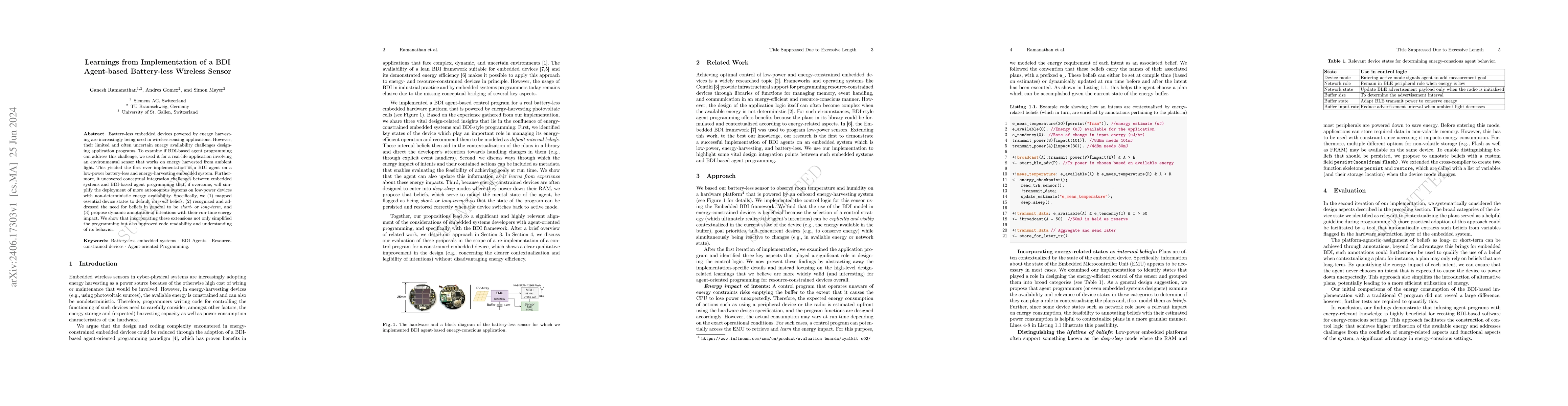 Thumbnail for Learnings from Implementation of a BDI Agent-based Battery-less Wireless
  Sensor