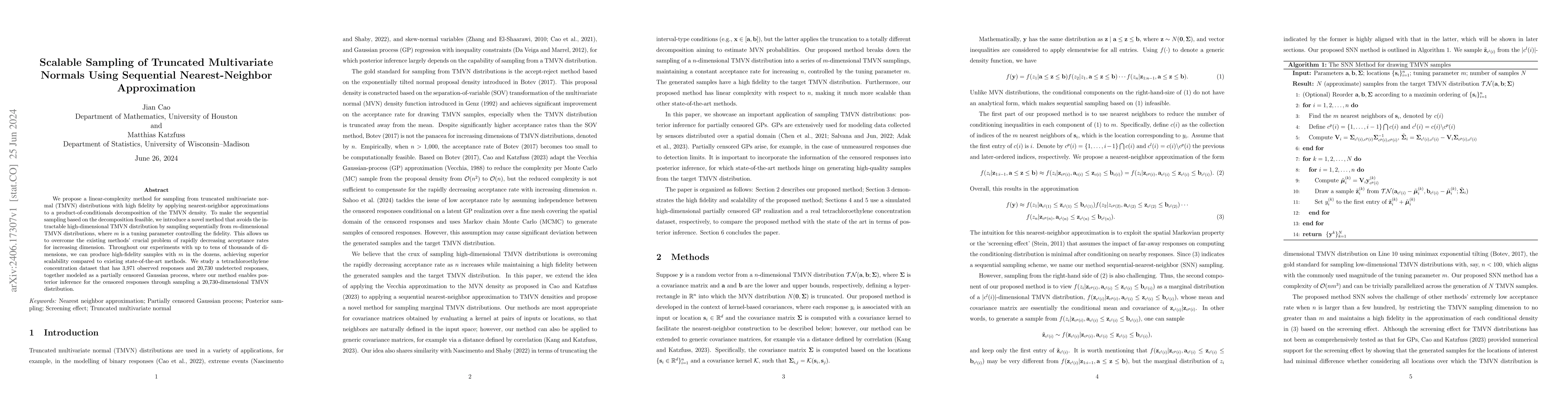 Thumbnail for Scalable Sampling of Truncated Multivariate Normals Using Sequential
  Nearest-Neighbor Approximation