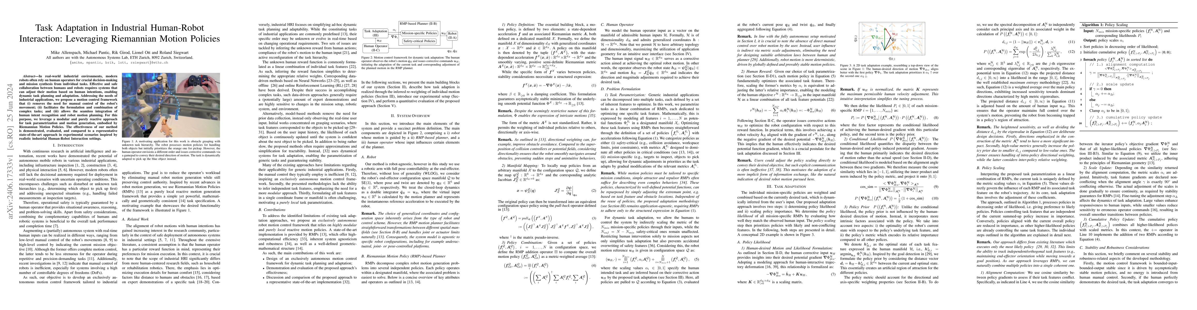 Thumbnail for Task Adaptation in Industrial Human-Robot Interaction: Leveraging
  Riemannian Motion Policies