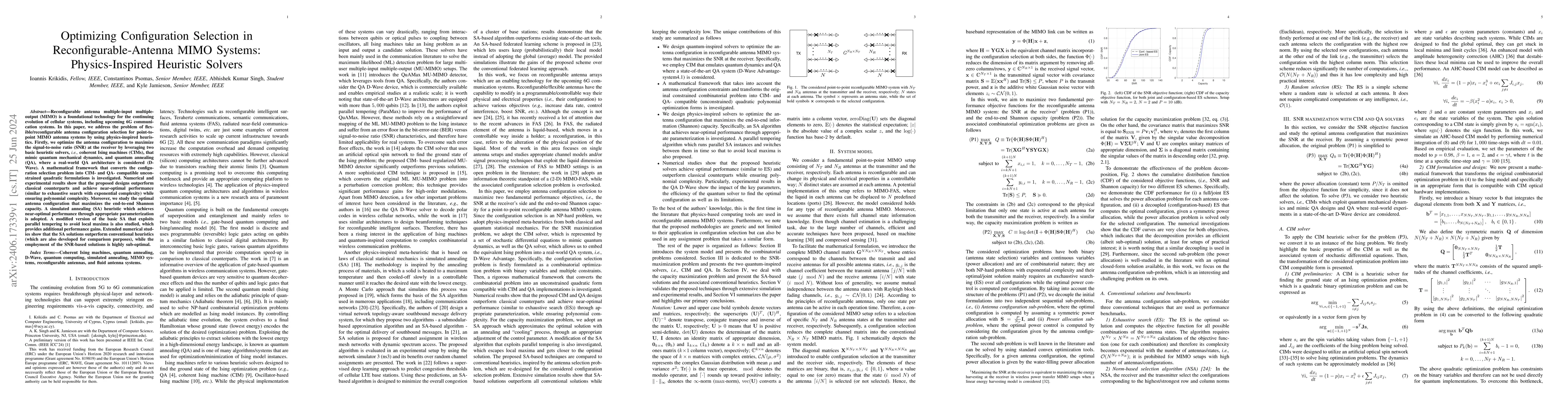 Thumbnail for Optimizing Configuration Selection in Reconfigurable-Antenna MIMO
  Systems: Physics-Inspired Heuristic Solvers