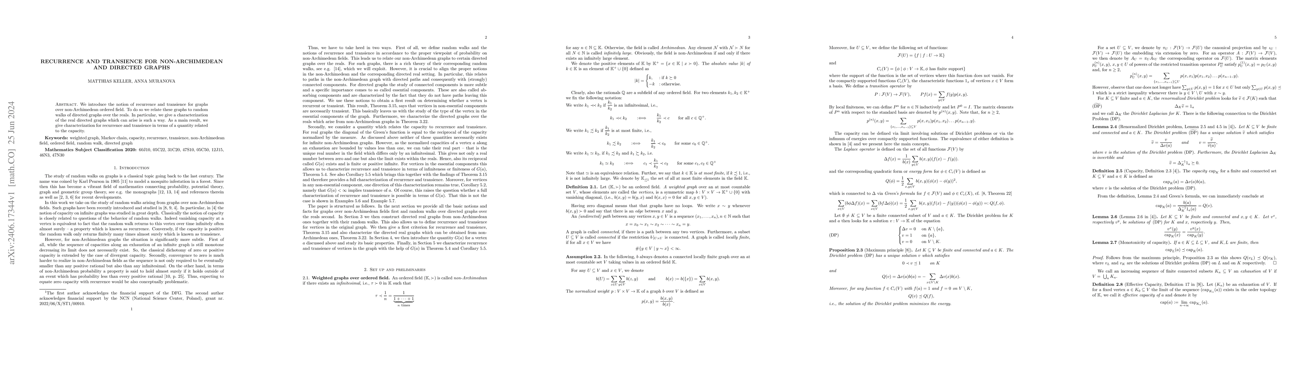 Thumbnail for Recurrence and transience for non-Archimedean and directed graphs