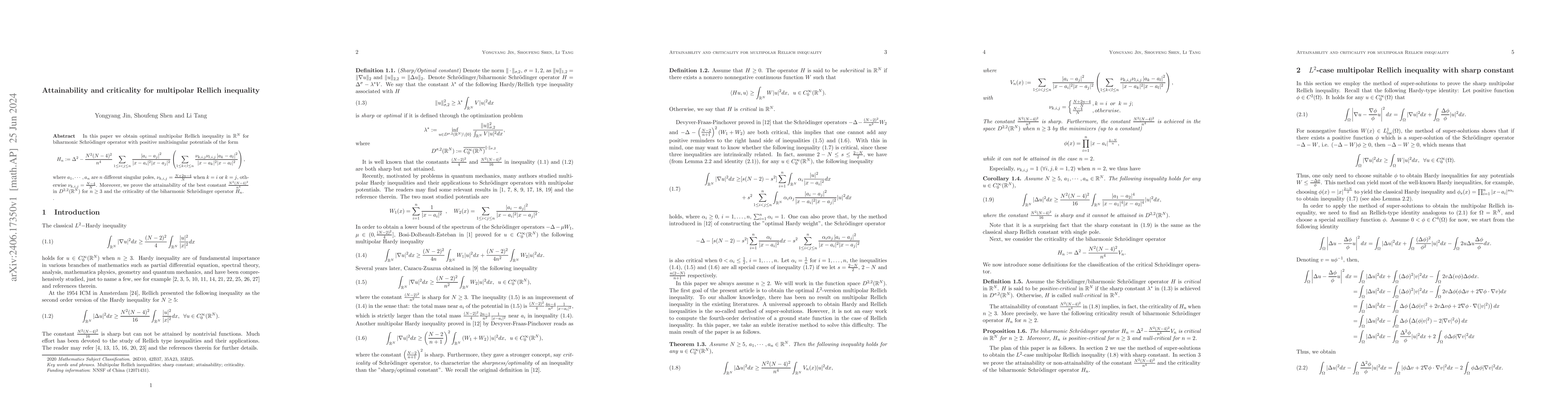 Thumbnail for Attainability and criticality for multipolar Rellich inequality