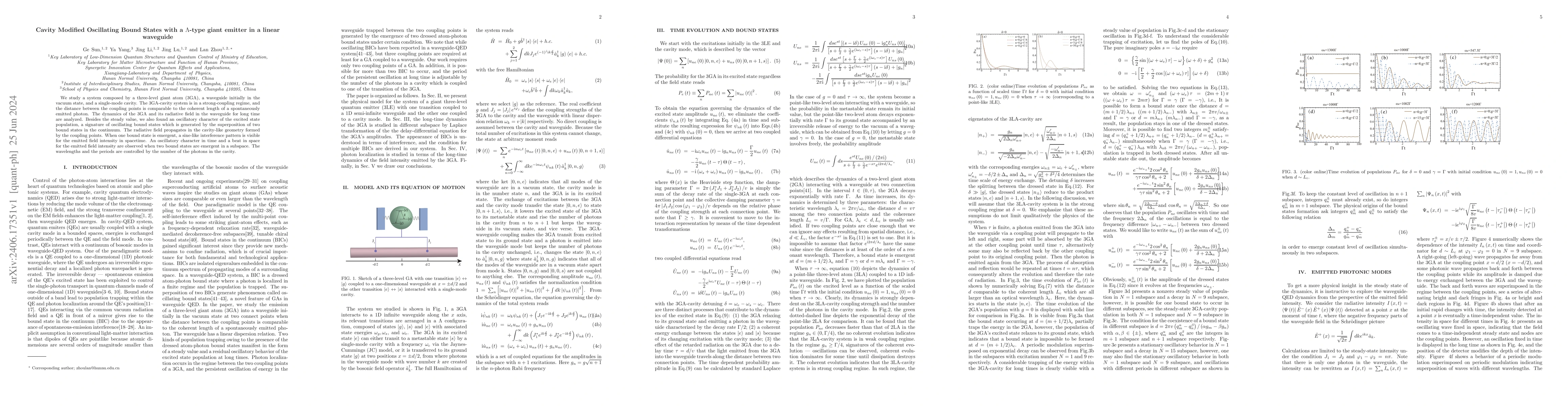 Thumbnail for Cavity Modified Oscillating Bound States with a $\Lambda$-type giant
  emitter in a linear waveguide