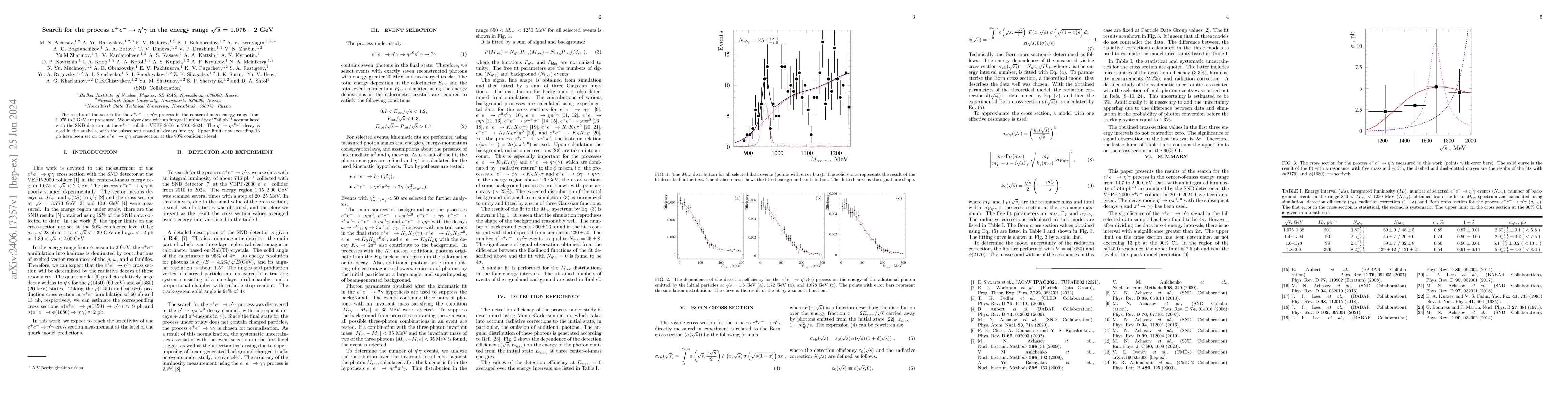 Thumbnail for Search for the process $\mathbf{\it e^+e^-\to\eta^{\prime}\gamma}$ in
  the energy range $\mathbf{\it \sqrt{s}}$ = 1.075 -- 2 GeV
