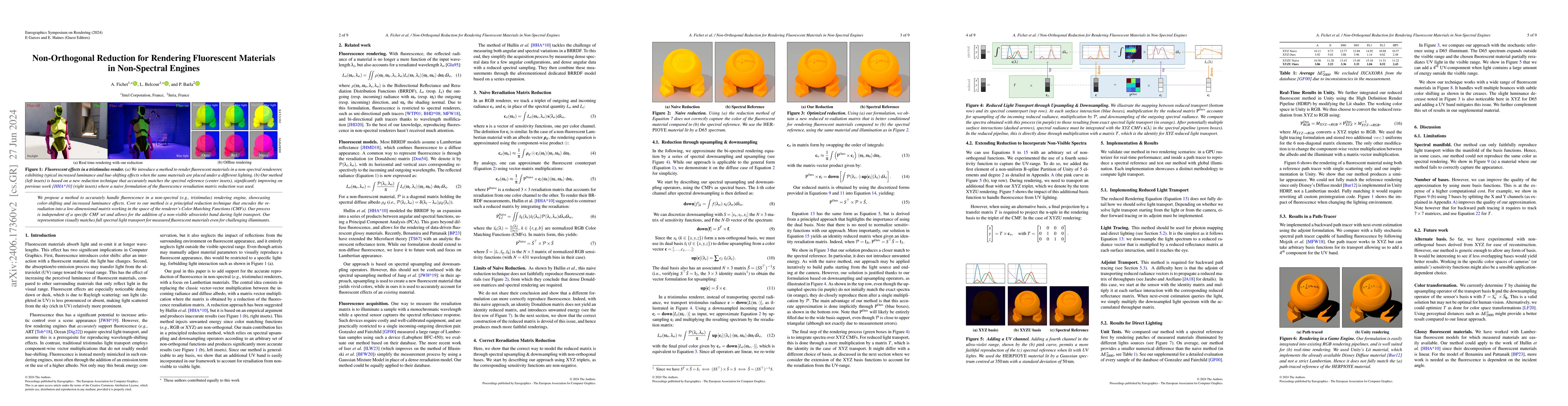 Thumbnail for Non-Orthogonal Reduction for Rendering Fluorescent Materials in
  Non-Spectral Engines