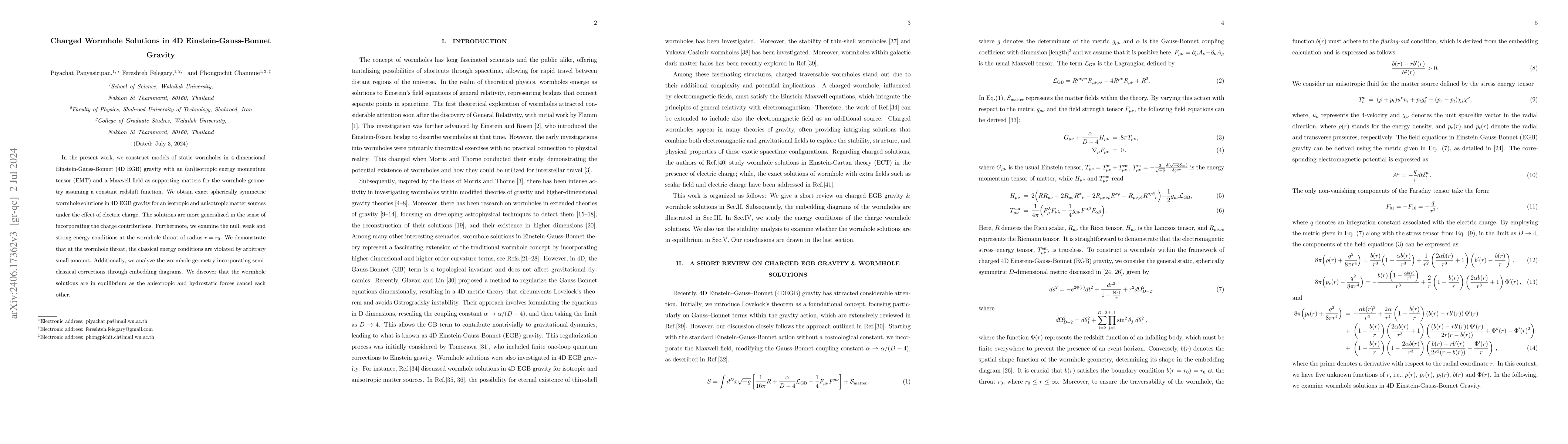 Thumbnail for Charged Wormhole Solutions in 4D Einstein-Gauss-Bonnet Gravity