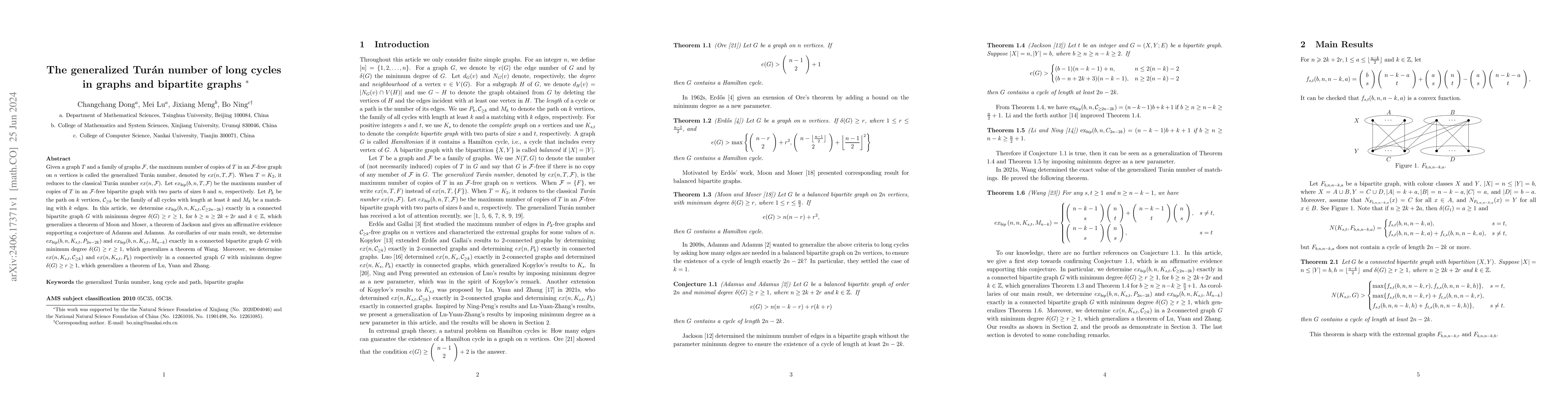Thumbnail for The generalized Tur'{a}n number of long cycles in graphs and bipartite
  graphs