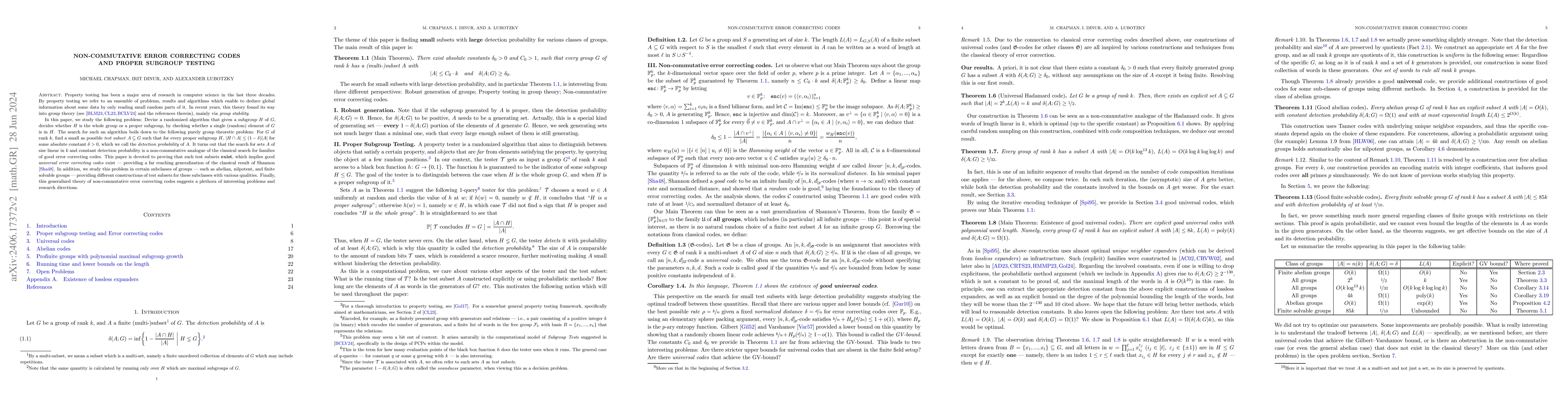 Thumbnail for Non-commutative error correcting codes and proper subgroup testing