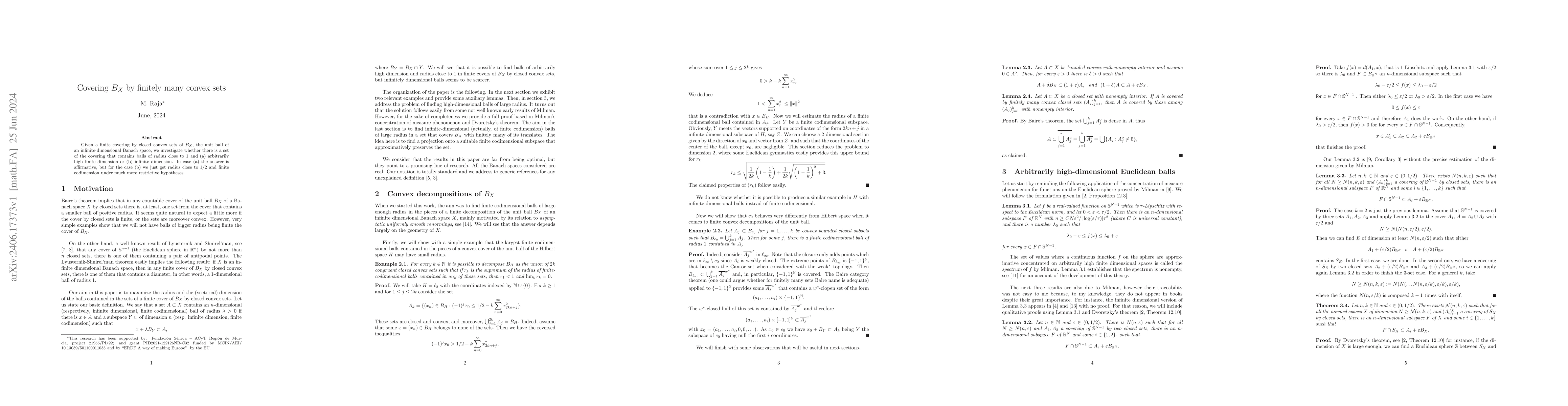 Thumbnail for Covering $B_X$ by finitely many convex sets