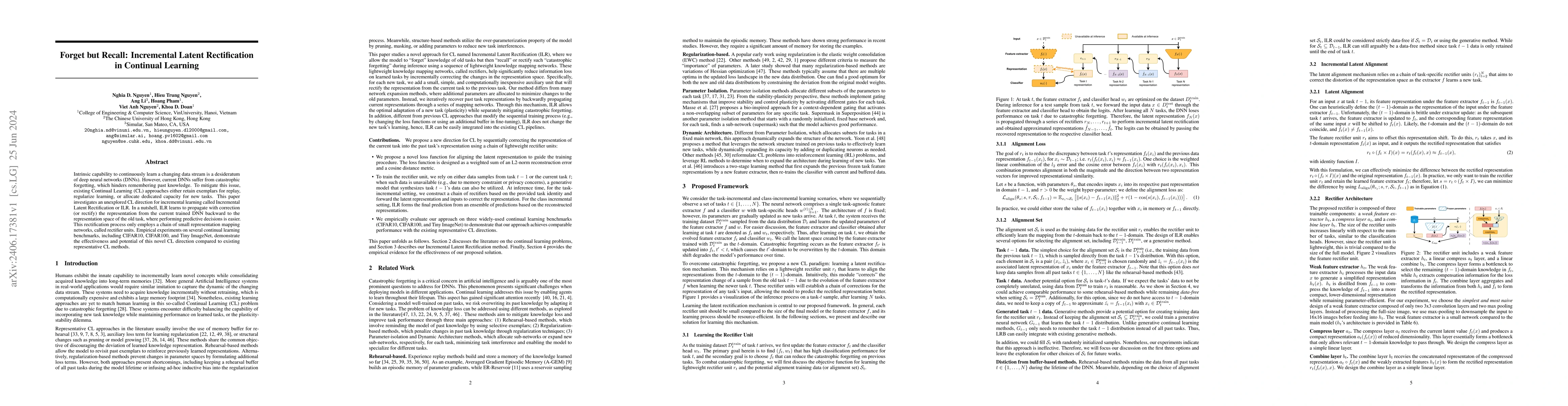 Thumbnail for Forget but Recall: Incremental Latent Rectification in Continual
  Learning