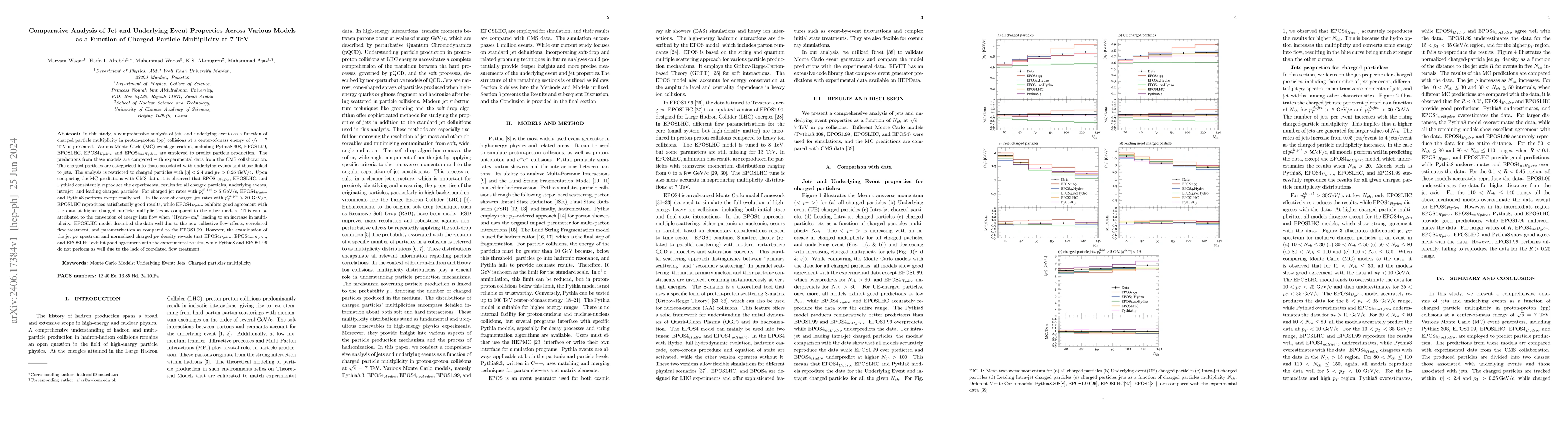Thumbnail for Comparative Analysis of Jet and Underlying Event Properties Across
  Various Models as a Function of Charged Particle Multiplicity at 7 TeV